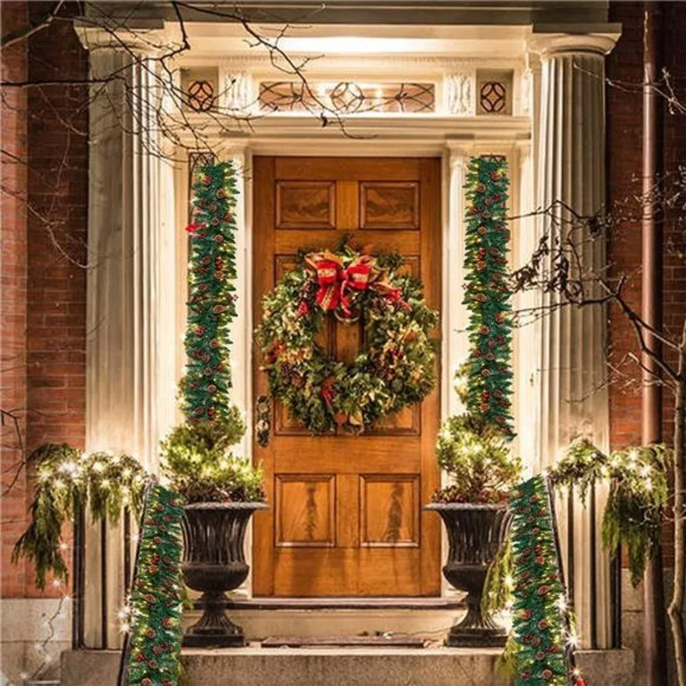 9Ft Christmas Garland Prelit with 100 LED Lights, 27 Pine Cones, 27 Red Berries